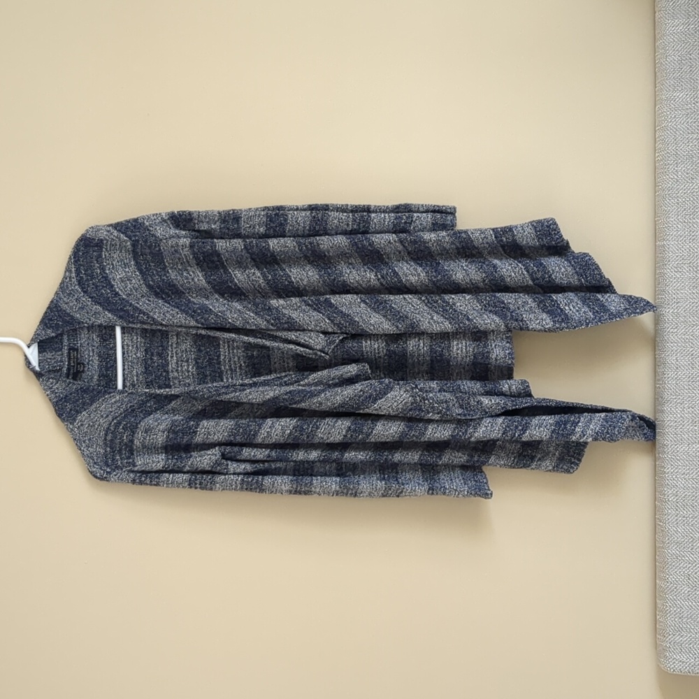 S/M Barefoot Dreams Blue Striped Open Front Cardigan Sweater Bamboo Chic Lite
